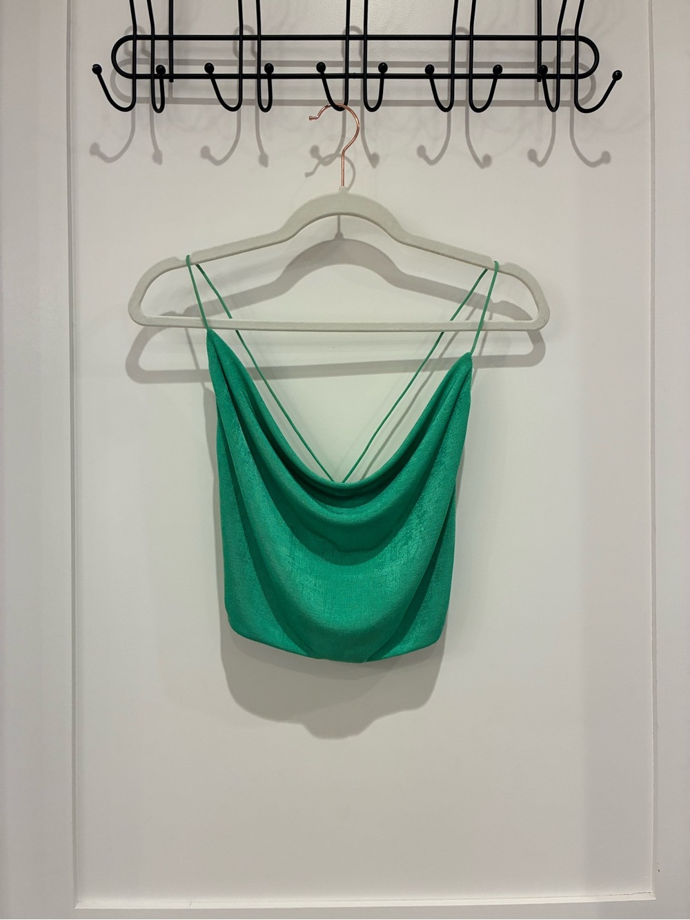Green Draped Cowl Neck Spaghetti Strap Tank Top from Holly Molly
